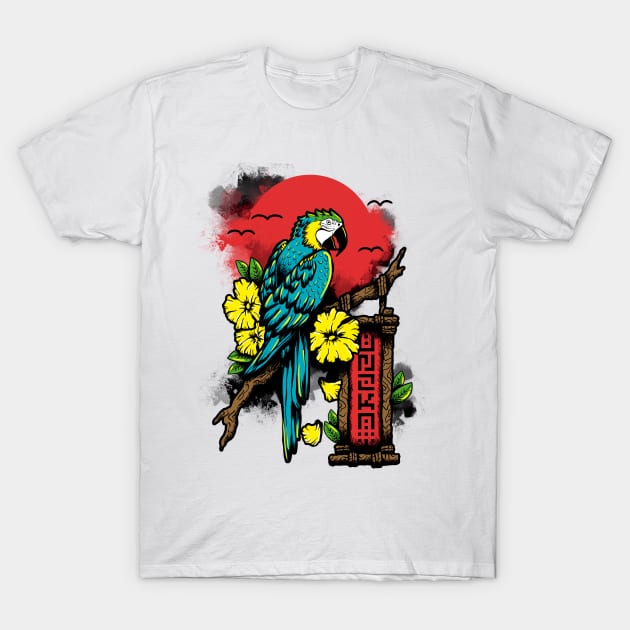Macaw at sunset T-Shirt by Unokai
